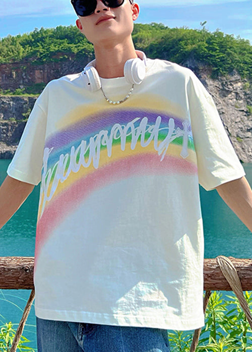 New White O Neck Print Cotton Men T Shirt Summer