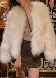 New White O Neck Solid Leather And Fur Coats Spring