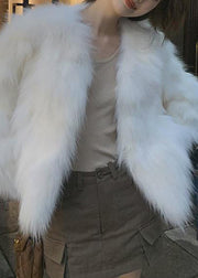 New White O Neck Solid Leather And Fur Coats Spring