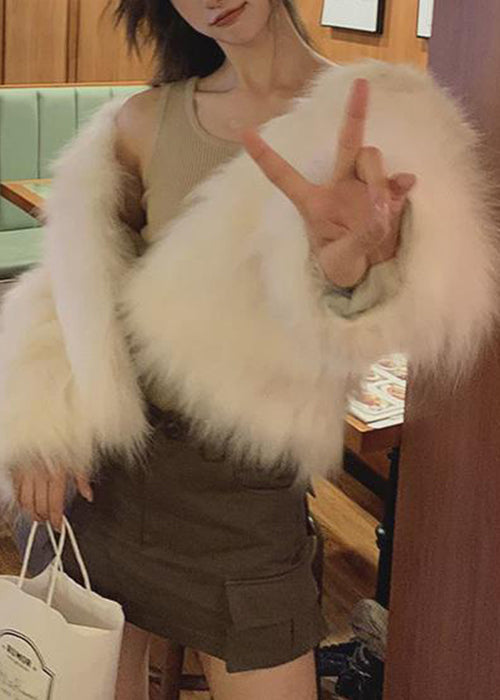 New White O Neck Solid Leather And Fur Coats Spring