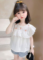 New White Patchwork Hollow Out Kids Top Short Sleeve