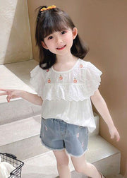 New White Patchwork Hollow Out Kids Top Short Sleeve
