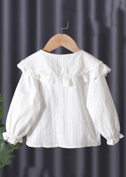 New White Peter Pan Collar Button Cotton Baby Blouse Flare Sleeve