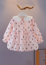 New White Peter Pan Collar Print Cotton Baby Dresses Long Dress