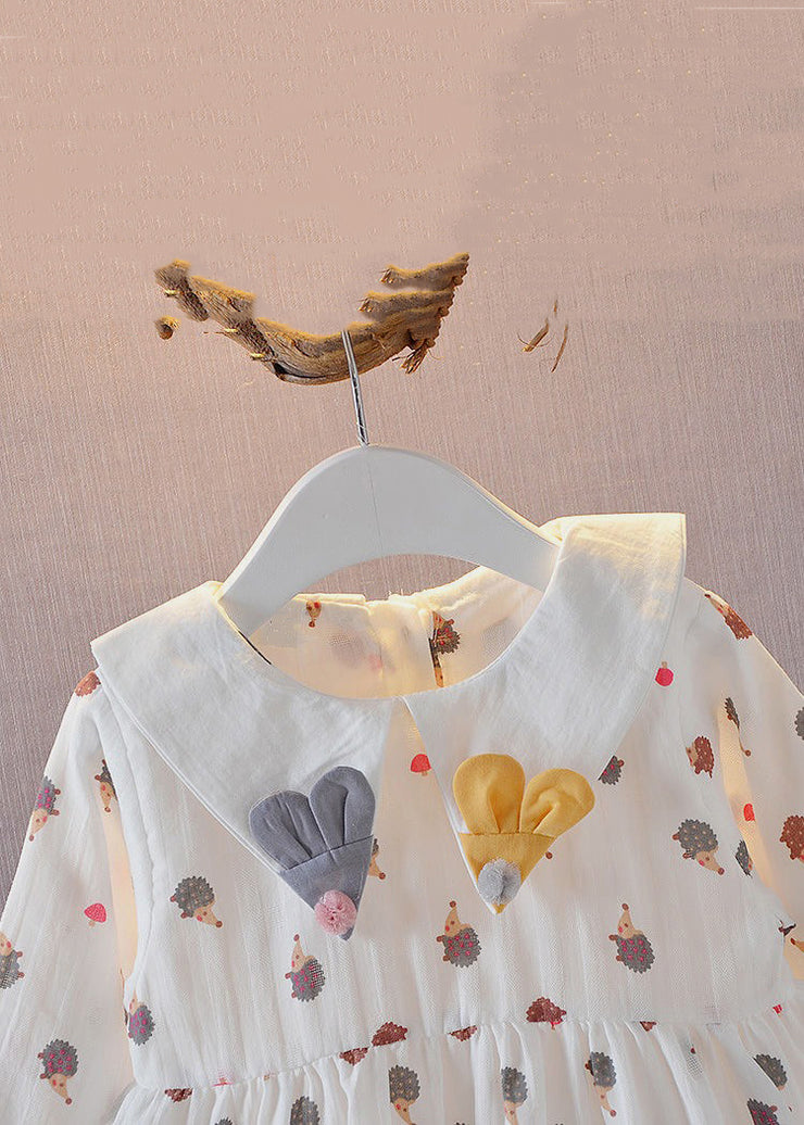 New White Peter Pan Collar Print Cotton Baby Dresses Long Dress