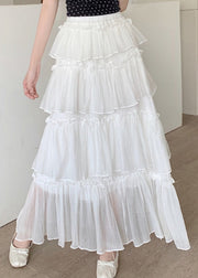 New White Ruffled Layered Patchwork Cotton Skirts Summer