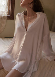 New White Side Open Low High Design Ice Silk Pajamas Shirts Dresses Spring