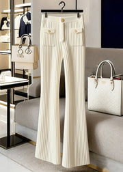 New White Solid High Waist Knit Pants Spring