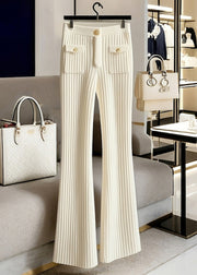 New White Solid High Waist Knit Pants Spring