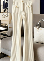 New White Solid High Waist Knit Pants Spring