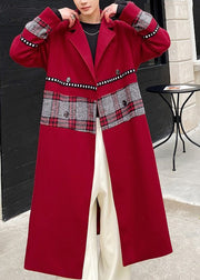 New Wine Red Notched Patchwork Woolen Mens Coat Winter