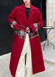 New Wine Red Notched Patchwork Woolen Mens Coat Winter