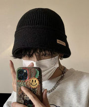 New Winter Black Warm Men Knit Bucket Hat