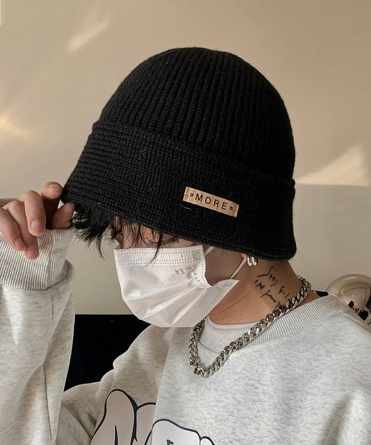 New Winter Black Warm Men Knit Bucket Hat