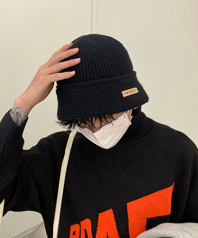 New Winter Black Warm Men Knit Bucket Hat