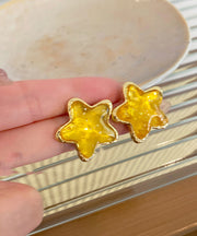 New Yellow Alloy Resin Star Stud Earrings