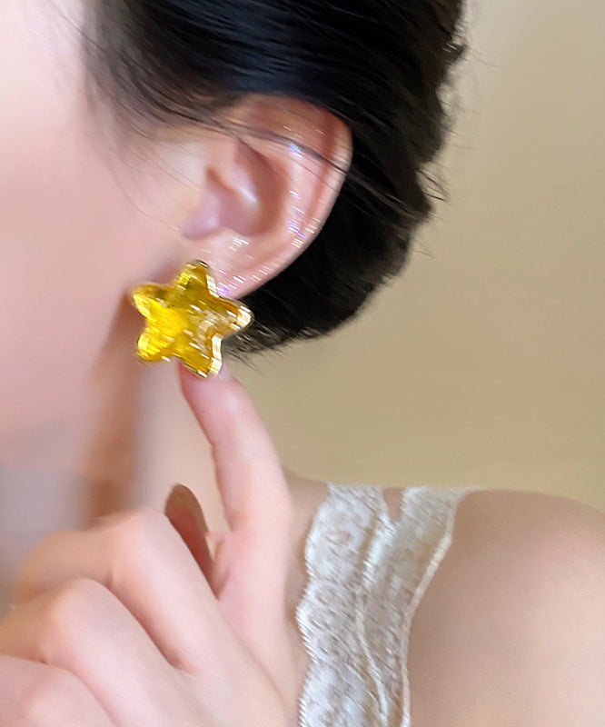 New Yellow Alloy Resin Star Stud Earrings