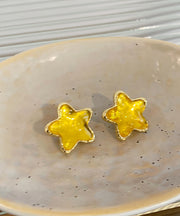 New Yellow Alloy Resin Star Stud Earrings