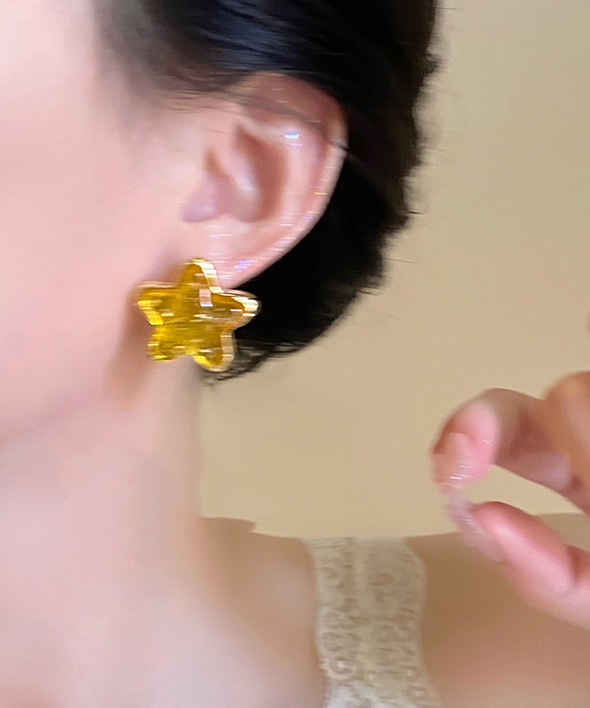 New Yellow Alloy Resin Star Stud Earrings