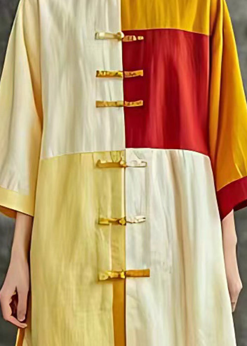 New Yellow Button Patchwork Cotton Shirts Dresses Bracelet Sleeve
