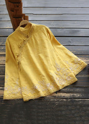 New Yellow Embroidered Button Cotton Shirt Long Sleeve