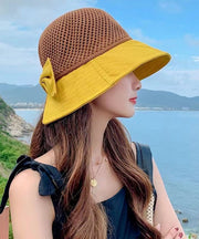 New Yellow Hollowed Out Patchwork Bow Shading Bucket Hat
