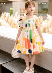 New Yellow O Neck Print Patchwork Cotton Baby Girls Dresses Summer