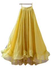 New Yellow Solid High Waist Chiffon Skirts Summer