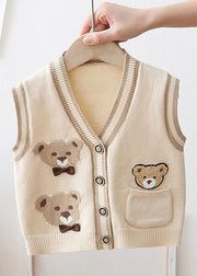 New Yellow V Neck Button Cotton Knit Kids Waistcoat Sleeveless