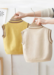 New Yellow V Neck Button Cotton Knit Kids Waistcoat Sleeveless