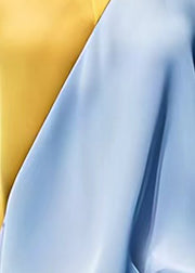 New Yellow V Neck Patchwork Chiffon Tops Half Sleeve