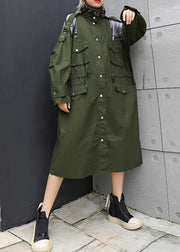 New army green overcoat trendy plus size long lapel drawstring coats