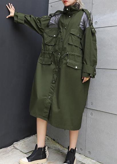 New army green overcoat trendy plus size long lapel drawstring coats