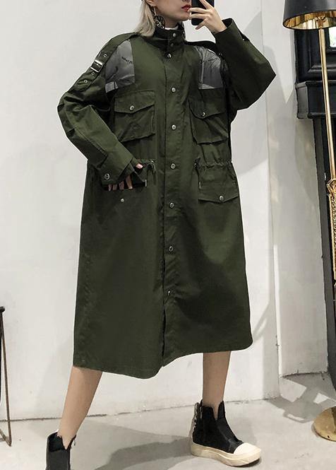 New army green overcoat trendy plus size long lapel drawstring coats