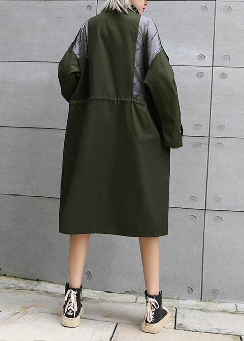 New army green overcoat trendy plus size long lapel drawstring coats