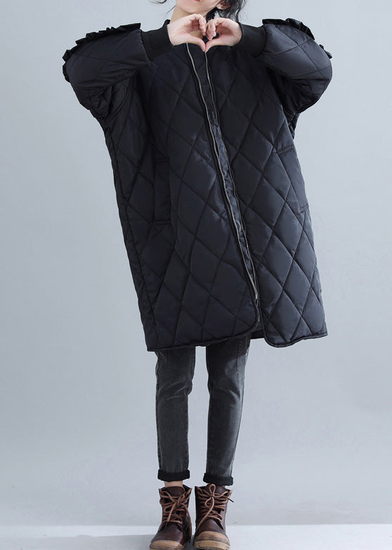 Neue schwarze Damen Parka Plus Size Kleidung Stehkragen Jacken &amp; Mäntel Damen Rüschen Outwear