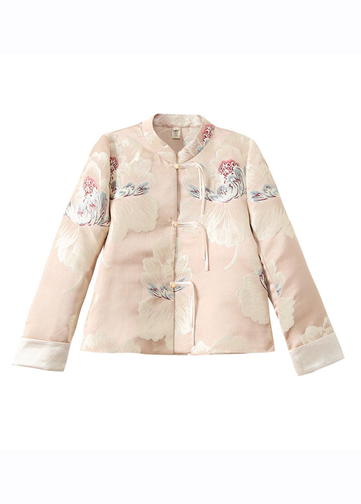 Novelty Apricot Print Button Coat Fall