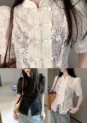 Novelty Beige Hollow Out Lace Top Summer