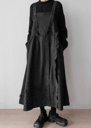 Novelty Black Ruffled Patchwork Button Pockets Long Dresses Fall