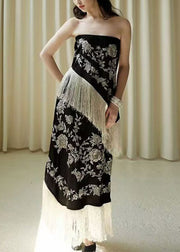 Novelty Black Tasseled High Waist Patchwork Dresses Sleeveless