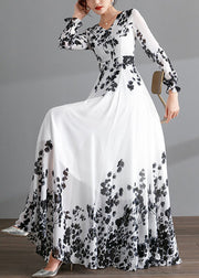 Novelty Black V Neck Print Chiffon Maxi Beach Dresses Spring