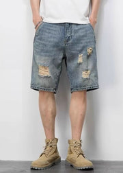 Novelty Blue Hole Pockets High Waist Denim Mens Shorts Summer