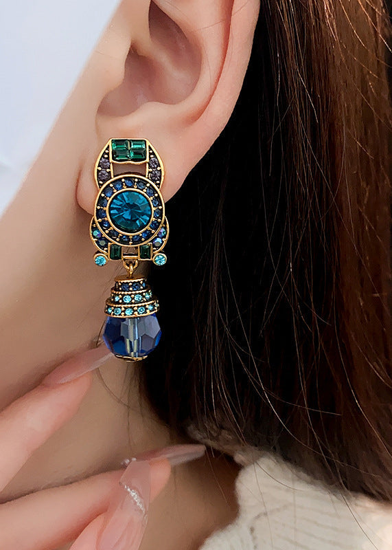 Novelty Blue Overgild Zircon Crystal Drop Earrings