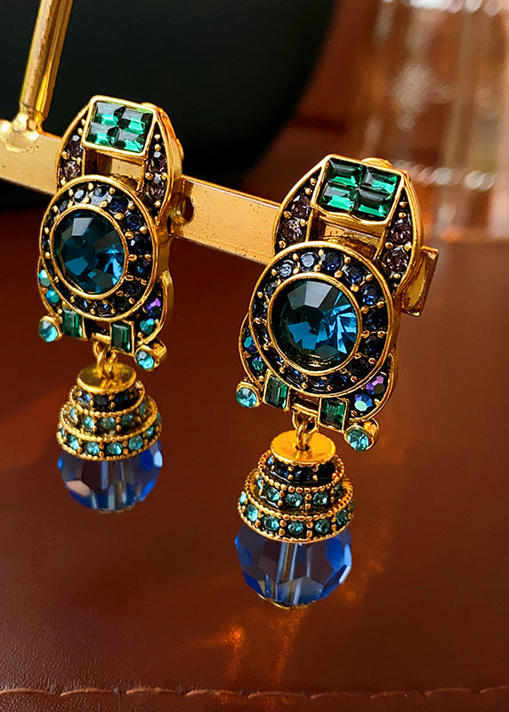 Novelty Blue Overgild Zircon Crystal Drop Earrings