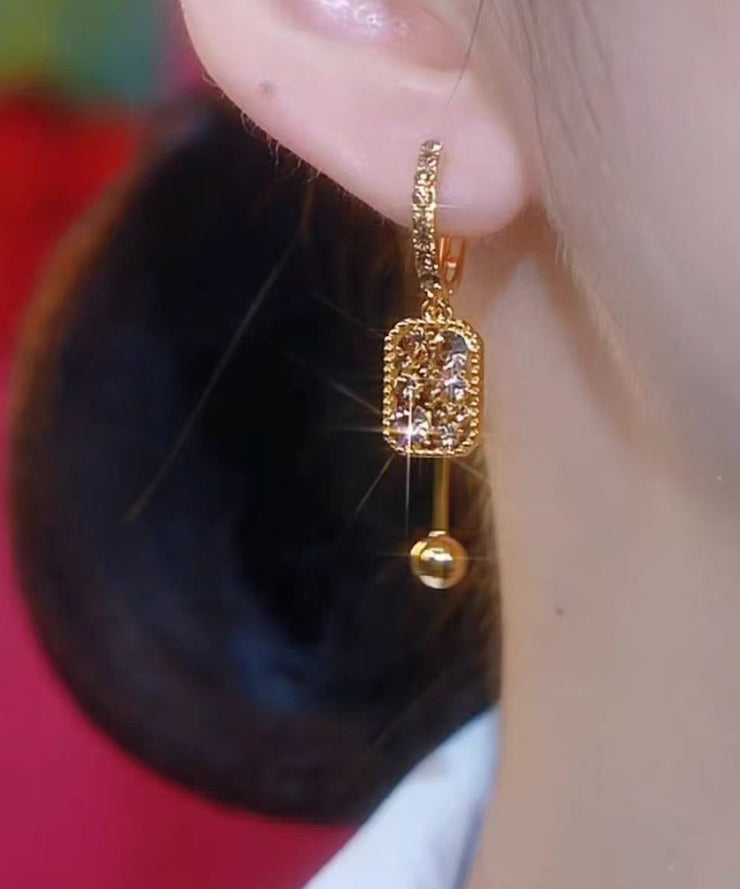 Novelty Coffee Sterling Silver Overgild Zircon Crystal Tassel Drop Earrings