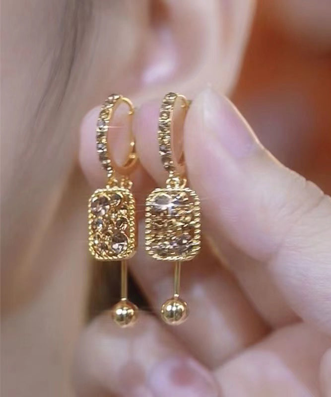 Novelty Coffee Sterling Silver Overgild Zircon Crystal Tassel Drop Earrings