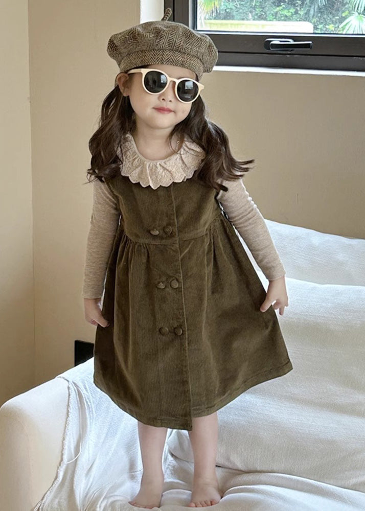 Novelty Corduroy Girls Top And Long Dress Two Piece Set Spring