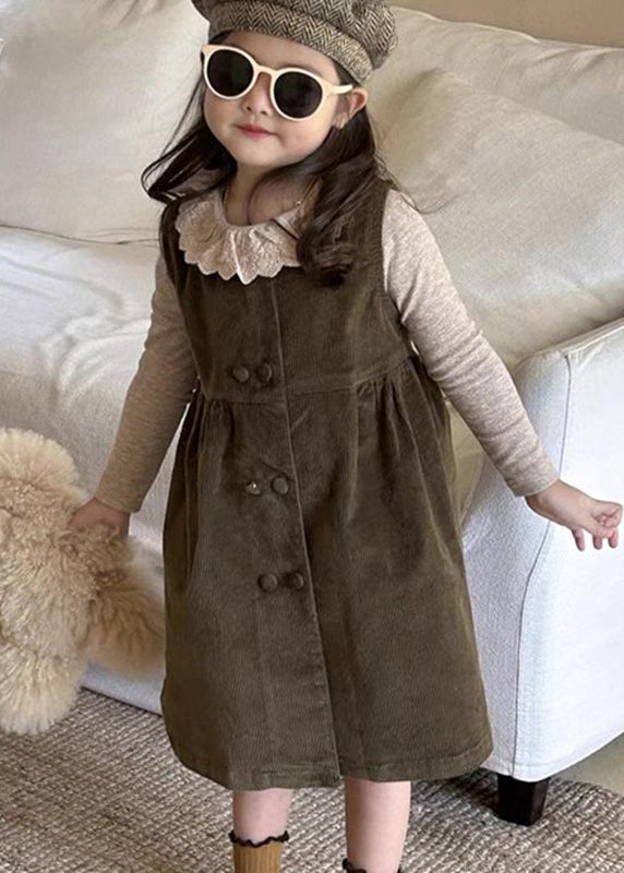 Novelty Corduroy Girls Top And Long Dress Two Piece Set Spring