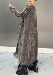 Novelty Dark Grey Asymmetrical Tassel Long Dress Spring