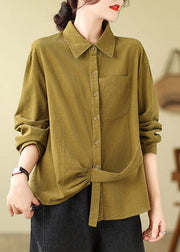 Novelty Ginger Peter Pan Collar Pockets Corduroy Shirt Long Sleeve